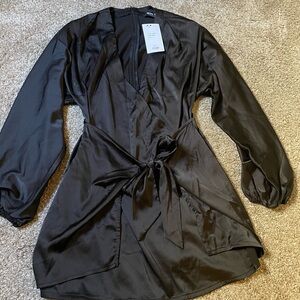 Black Satin Wrap Dress